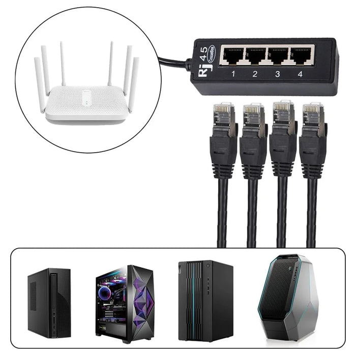 1 to 4 RJ45 Network Expansion Adapter LAN Ethernet Male to Female Networking Splitter - 4