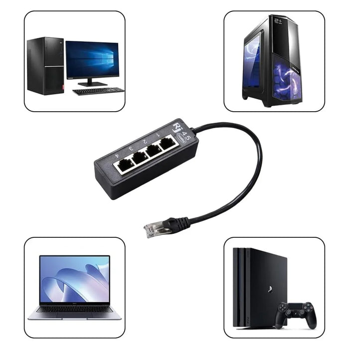 1 to 4 RJ45 Network Expansion Adapter LAN Ethernet Male to Female Networking Splitter - 5