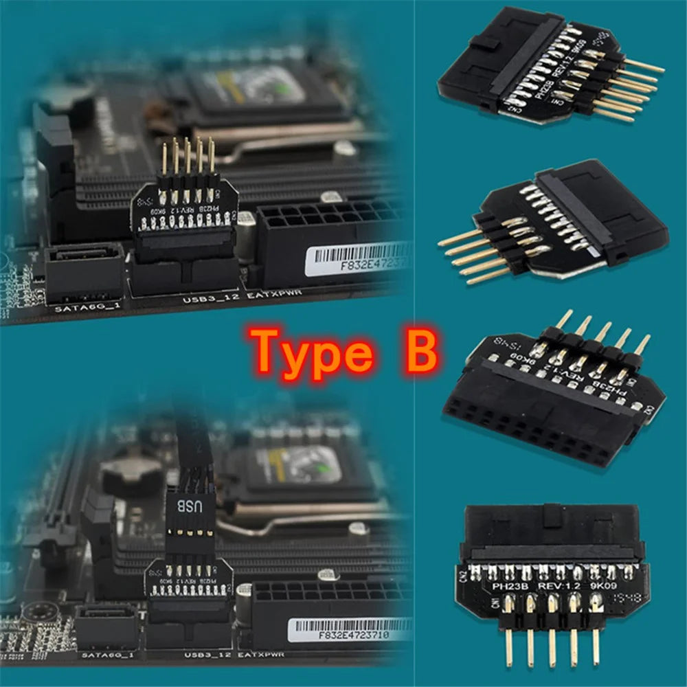 PH23B Motherboard USB2.0 9Pin Male to USB3.0 19Pin Female Front Panel Plug-in Connector Adapter Converter - 4