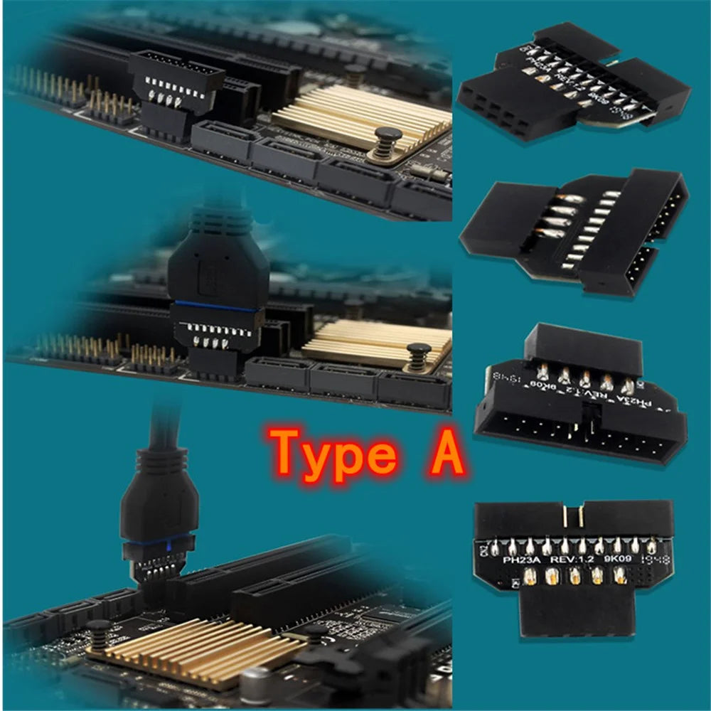PH23A USB2.0 9Pin Female to USB3.0 19Pin Male Adapter Front Panel Plug-in Connector Converter for Computer Motherboard - 4