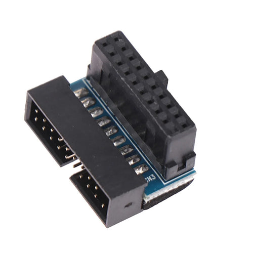 PH19A Desktop Computer Motherboard USB3.0 19Pin/20Pin Vertical Pin Socket Adapter Down Angled 90 Degree - Black - 1