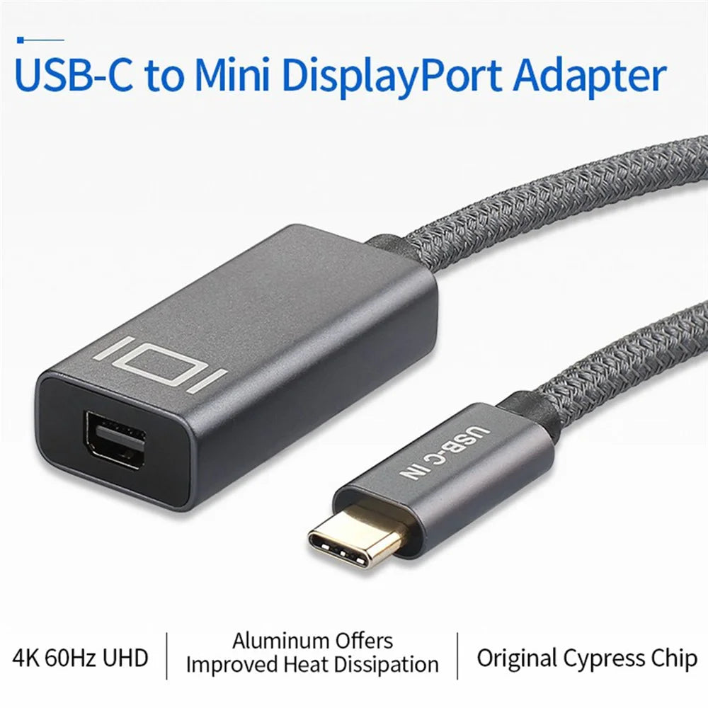 Braided USB C to Mini DisplayPort Adapter Cable 4K 60Hz USB-C Male to Mini DP Female Converter Data Transfer Cord - 4