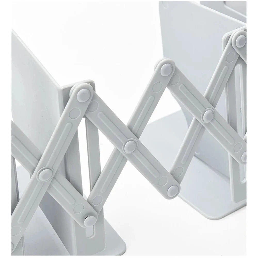 Retractable Bookend Book Stand Bookshelf with Pen Holder for Home Office - Grey - 6