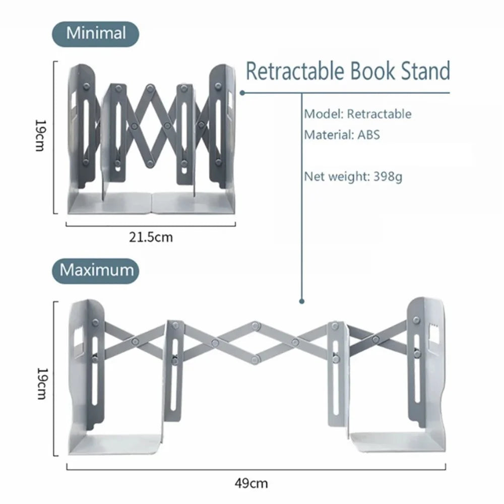 Retractable Bookend Book Stand Bookshelf with Pen Holder for Home Office - Grey - 7