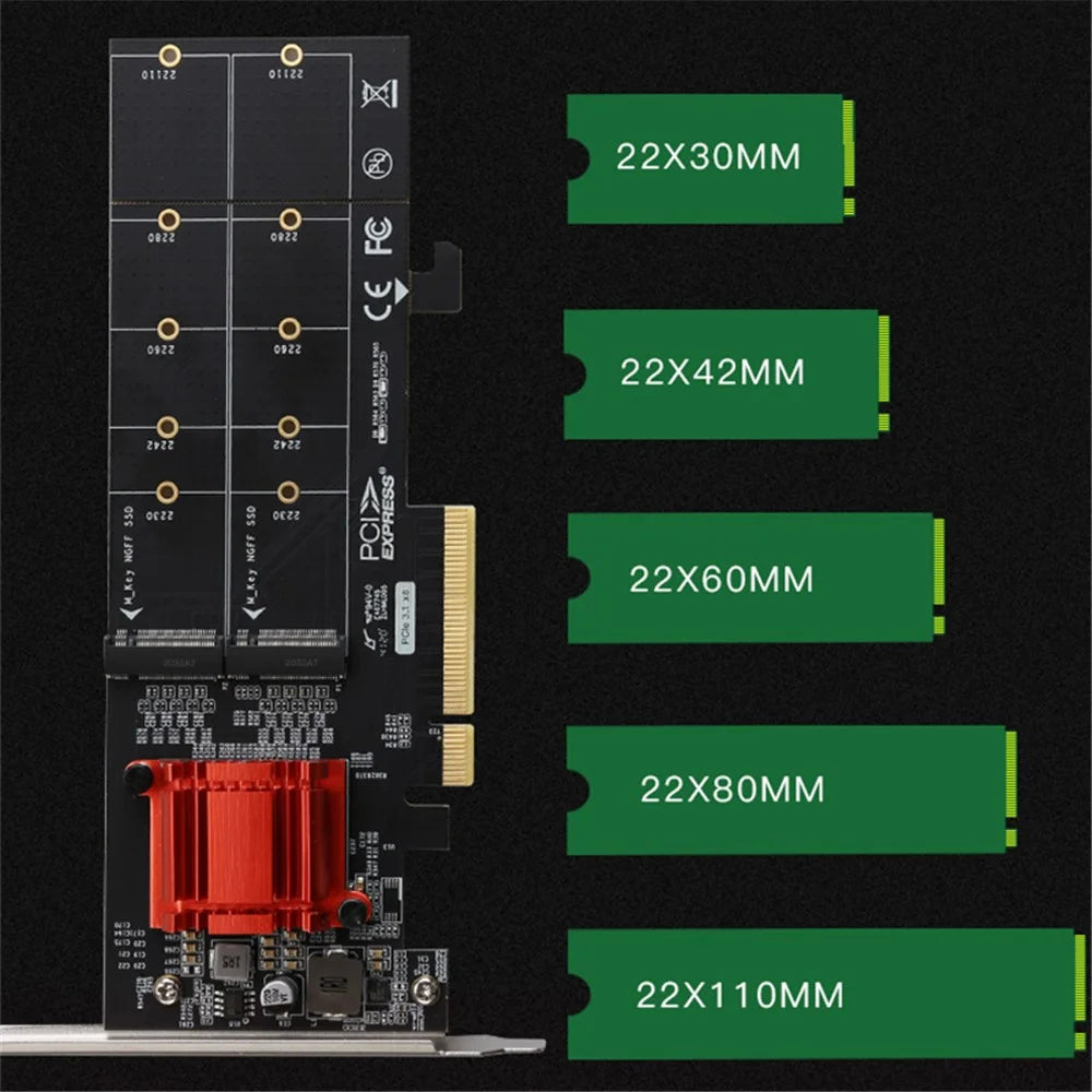 TXB122 ASM18 12 Adapter Heat Sink M.2 NVME SSD Expansion Card to PCI-E 3.0 X8 Adapter Card - 5