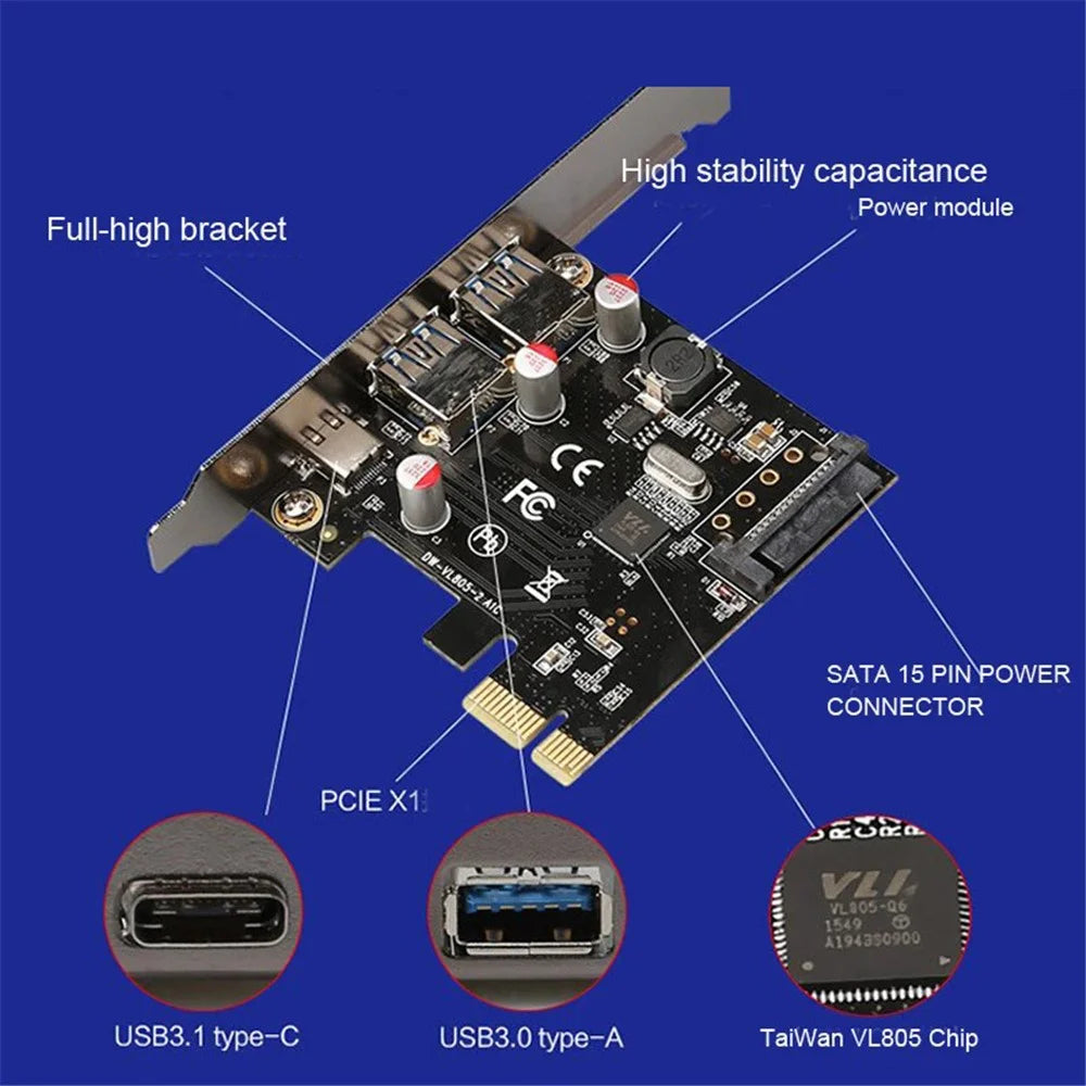 TXB055 USB3.1 Type-C + Dual USB3.0 Type-A PCI-E Expansion Card - 4