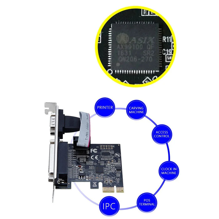 TXB075 PCI-E 1X Parallel + 1 Serial COM Port RS232 Adapter to 9-Pin Expansion Xard AX99100-PCIe - 5