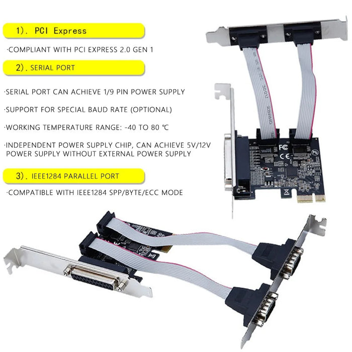 TXB076 ASIX / AX99100 Chip Pcie 1 Parallel to 2 Serial COM Port RS232 to 9-pin Expansion Card - 4