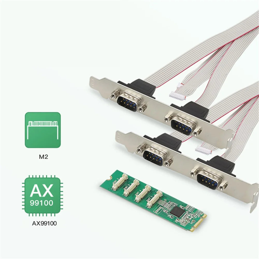 TXB179 COM Port M KEY Adapter Card DB9 Pin Expansion Card M.2 to 4X RS232 Serial Port Card - 5