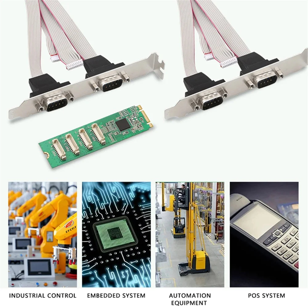 TXB179 COM Port M KEY Adapter Card DB9 Pin Expansion Card M.2 to 4X RS232 Serial Port Card - 6