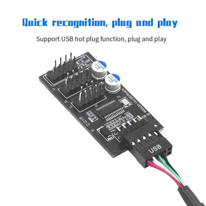 YNS-02 Motherboard USB 2.0 9-pin to 3x 9-pin Adapter Extension Cable Card - 4