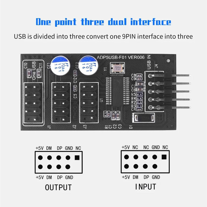 YNS-02 Motherboard USB 2.0 9-pin to 3x 9-pin Adapter Extension Cable Card - 6