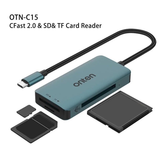 ONTEN C15 Type-C Card Reader Data Reading Converter Plug and Play for SD+Cfast+TF Cards - Green - 2