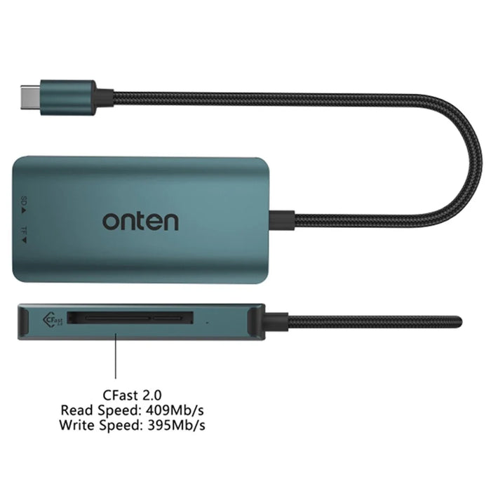 ONTEN C15 Type-C Card Reader Data Reading Converter Plug and Play for SD+Cfast+TF Cards - Green - 5