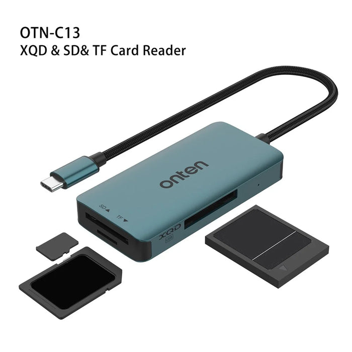 ONTEN C13 Type-C Card Reader Data Reading for SD+XQD+TF Cards - Green - 2