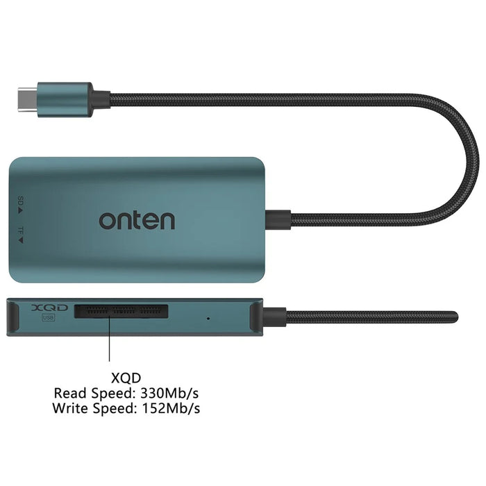 ONTEN C13 Type-C Card Reader Data Reading for SD+XQD+TF Cards - Green - 5