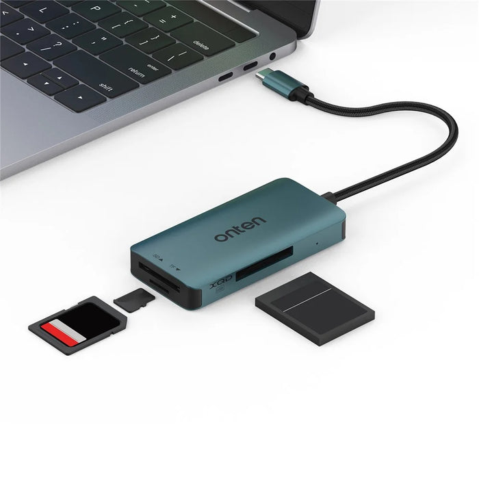 ONTEN C13 Type-C Card Reader Data Reading for SD+XQD+TF Cards - Green - 6