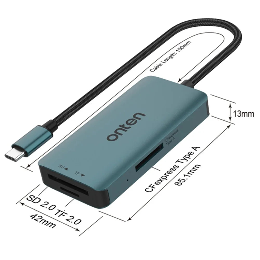 ONTEN C12 Type-C Card Reader Support for SD+Cfepress Type-A+TF Cards - Green - 7
