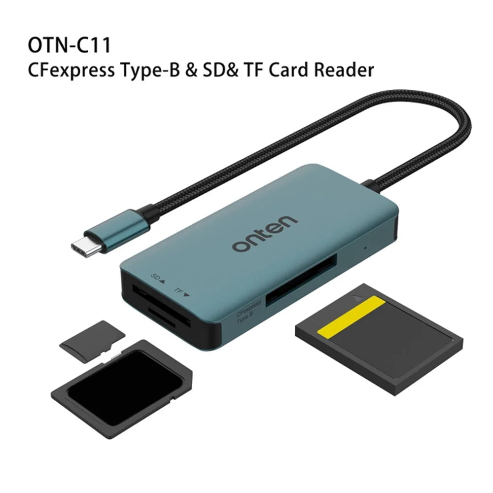 ONTEN C11 Type-C Card Reader Data Reading for SD+Cfepress Type-B+TF Cards - Green - 2