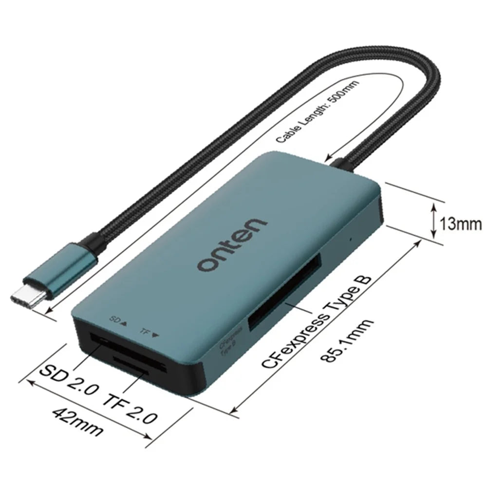 ONTEN C11 Type-C Card Reader Data Reading for SD+Cfepress Type-B+TF Cards - Green - 6