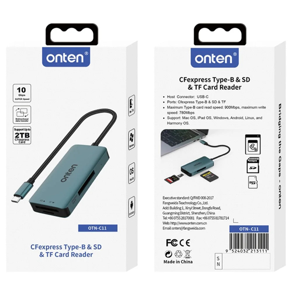 ONTEN C11 Type-C Card Reader Data Reading for SD+Cfepress Type-B+TF Cards - Green - 7