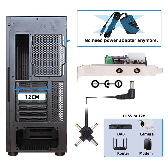 PW-030 Dual DC5.5mm 12V / 5V Output Power System Intelligent Control Management System Power Card with PCI-E Bracket - 7