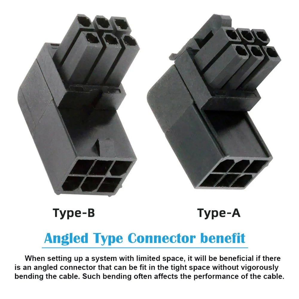 PW-021 2Pcs / Set ATX 6Pin Male to Female 90 Degree Up Down Angled Power Header Adapter for GPU Graphics Card - 2