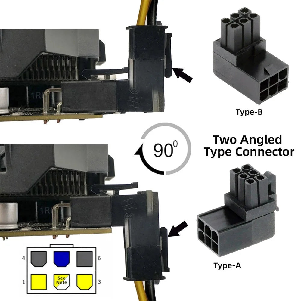 PW-021 2Pcs / Set ATX 6Pin Male to Female 90 Degree Up Down Angled Power Header Adapter for GPU Graphics Card - 3