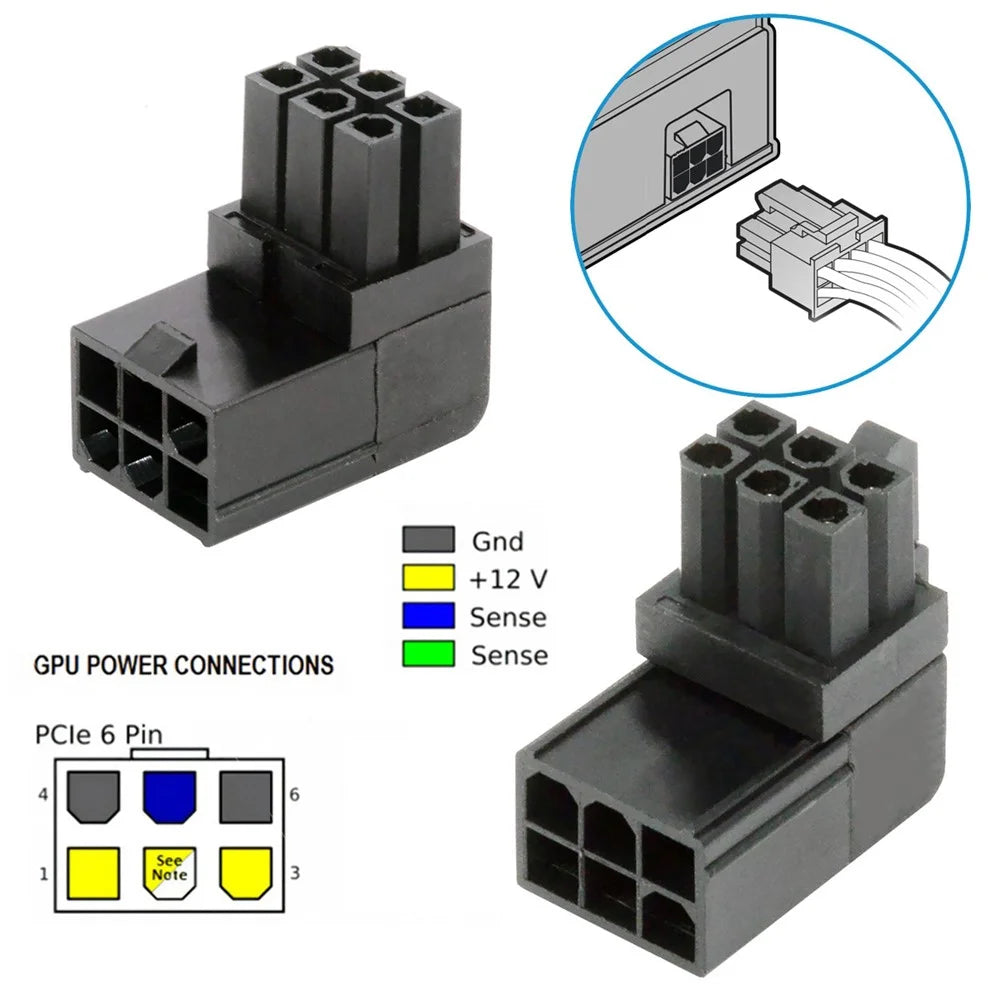 PW-021 2Pcs / Set ATX 6Pin Male to Female 90 Degree Up Down Angled Power Header Adapter for GPU Graphics Card - 5