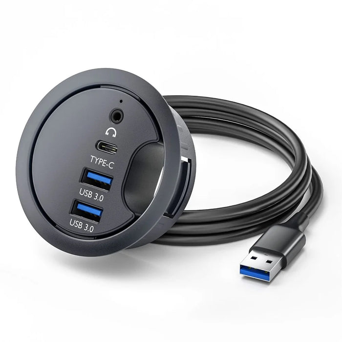 U3-095-HUB05 USB 3.0 Hub 2xUSB3.0 + 3.5mm + Type-C 60mm Desk Grommet Splitter Dock Station - 1