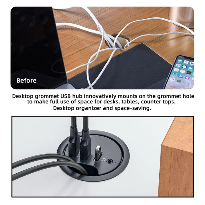 U3-095-HUB05 USB 3.0 Hub 2xUSB3.0 + 3.5mm + Type-C 60mm Desk Grommet Splitter Dock Station - 7
