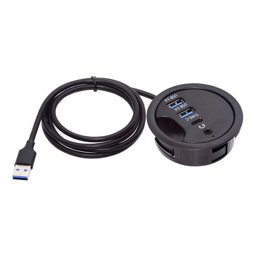 U3-095-HUB04 Desktop USB Hub to 2xCard Reader+USB-C+2xUSB 3.0+Headphone Jack Splitter Dock Station - 1