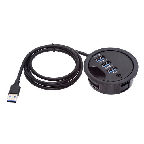 U3-095-HUB03 3X USB 3.0 Hub with Audio Port 60mm Desk Grommet Splitter Dock Station for Desktop PC Desk - 1