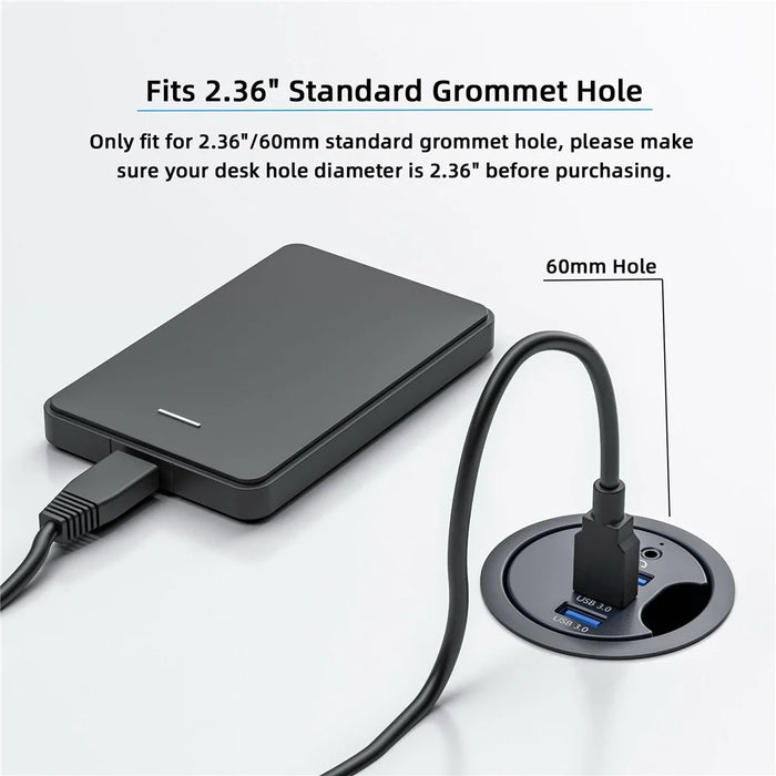 U3-095-HUB03 3X USB 3.0 Hub with Audio Port 60mm Desk Grommet Splitter Dock Station for Desktop PC Desk - 5