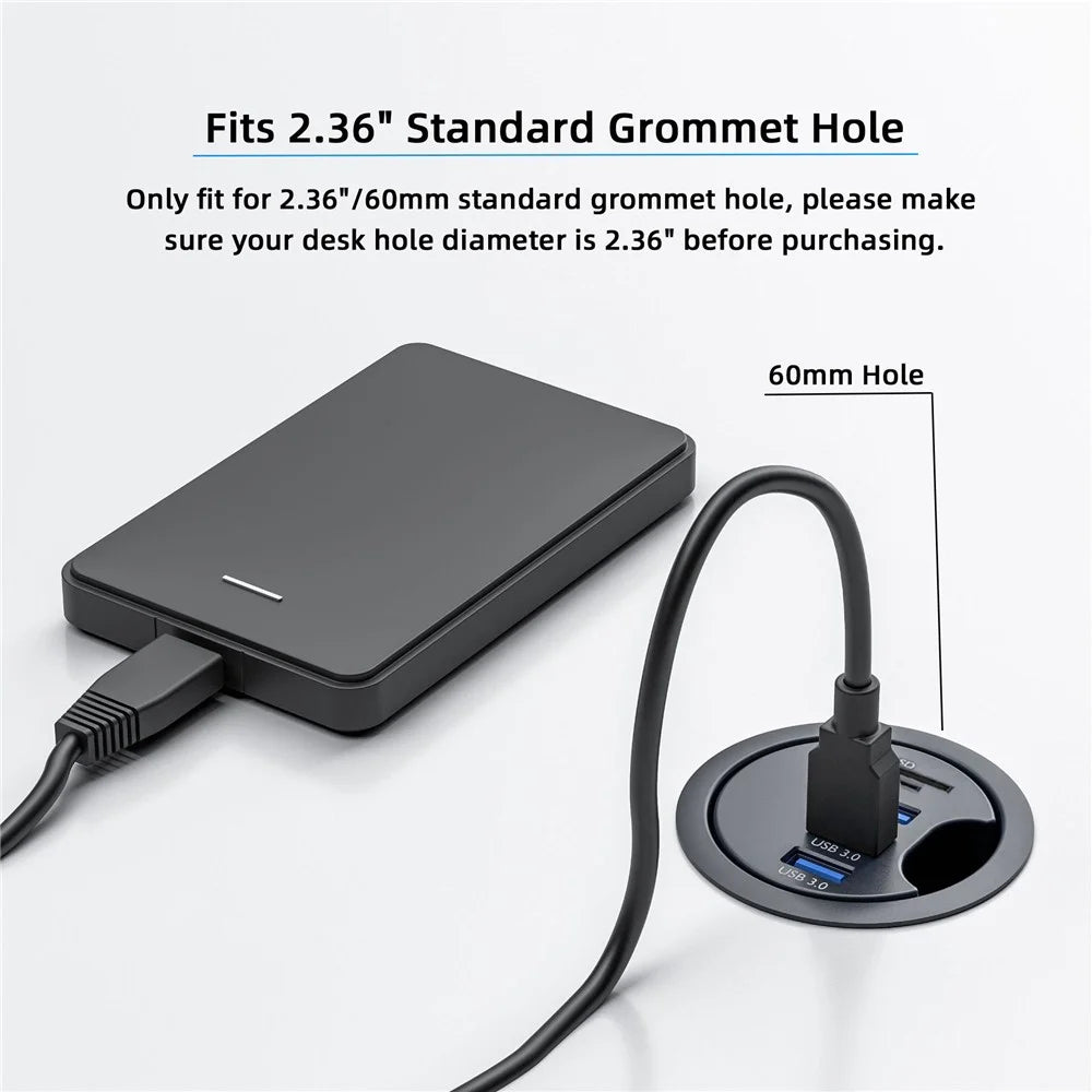 U3-095-HUB02 3X USB 3.0 Hub with SD / TF Card Slot 60mm Desk Grommet Splitter Dock Station for Desktop PC Desk - 5