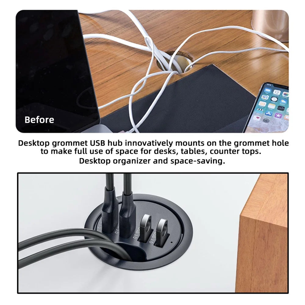 U3-095-HUB01 USB 3.0 Hub 4 USB3.0 Ports 60mm Computer Desk Grommet Splitter Dock Station - 6