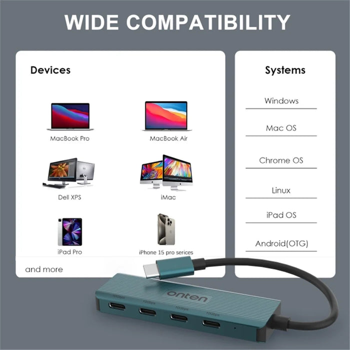 ONTEN UC620 15cm Cable Type-C to 4xUSB-C USB3.2 Gen2 Ports USB Hub Laptop Phone Adapter - 6