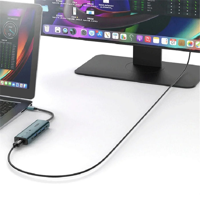 ONTEN UC123+ 15cm Cable Type-C to HD+3xUSB3.0+USB-C+3.5mm Ports USB Hub Adapter with Buttons - Green - 5
