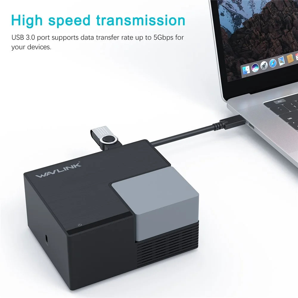 WAVLINK UG76PD2 USB-C Dual HD Universal Docking Station with 3.5mm Audio + Gigabit Network Port - US Plug - 3