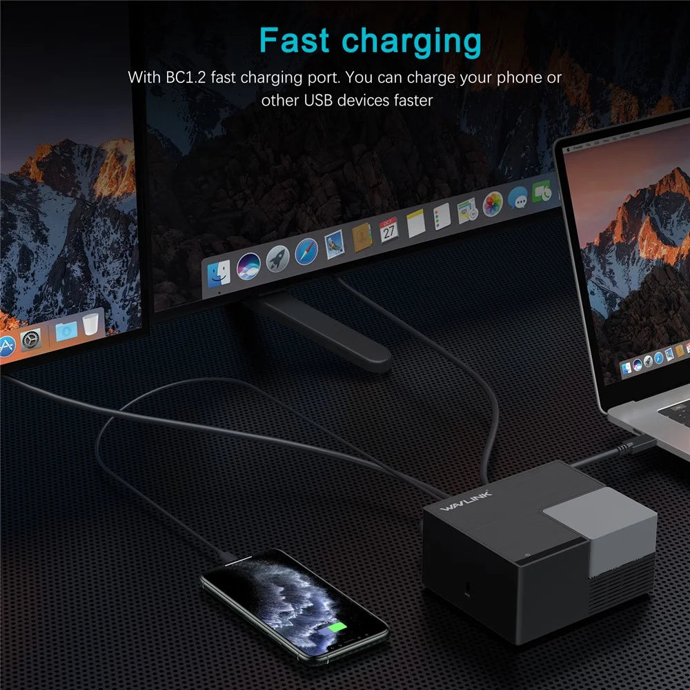 WAVLINK UG76PD2 USB-C Dual HD Universal Docking Station with 3.5mm Audio + Gigabit Network Port - US Plug - 5