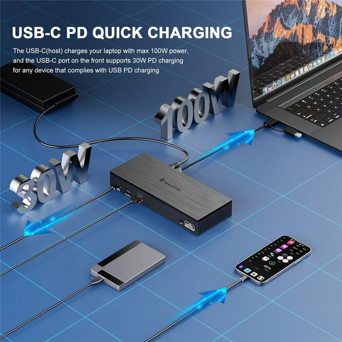 WAVLINK 5K Quadruple Display USB C Universal Docking Station 18-in-1 Laptop Dock DP / HD PD 100W for Macbook / Windows - US Plug - 6