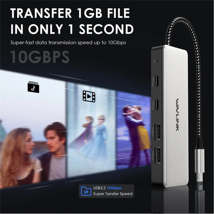 WAVLINK UH30420 Aluminum Alloy USB Hub 4-Port 10Gbps High Speed ??USB3.2 Gen2 Distributor - 4