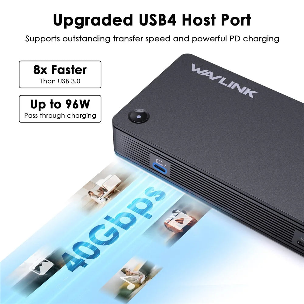 WAVLINK UTD22 USB4 Docking Station Dual Monitor USB-C Hub Support 96W Laptop Charging - US Plug - 4