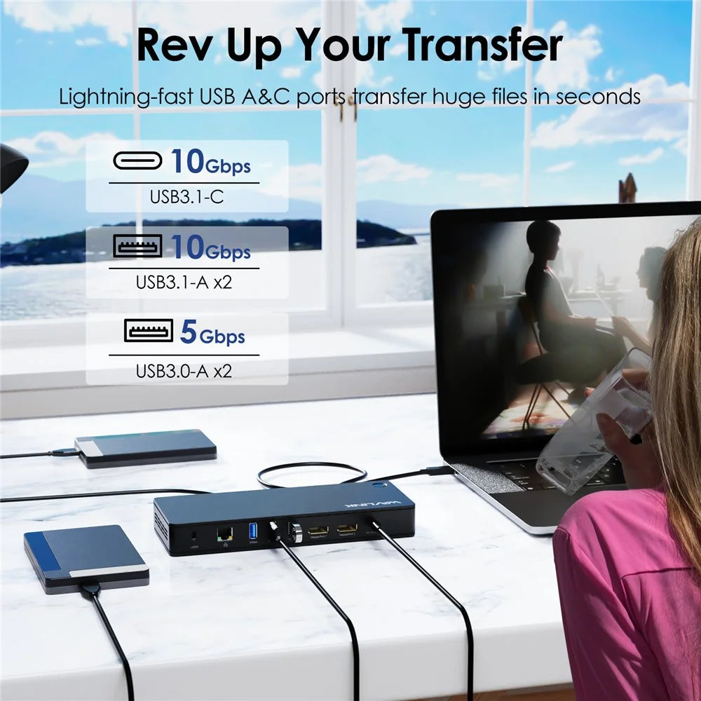 WAVLINK UTD22 USB4 Docking Station Dual Monitor USB-C Hub Support 96W Laptop Charging - US Plug - 7
