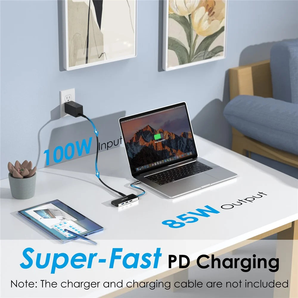 WAVLINK UHP3416 7-in-1 USB-C to 4K HD 100W PD Charging SD / TF Card Reader Docking Station - Black - 6