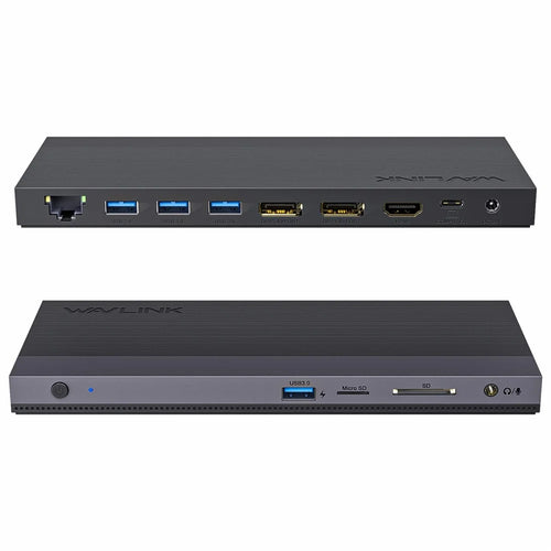WAVLINK UMD01R Pro 13-in-1 Laptop Docking Station 2x Displayport and HD 4x USB 3.0 SD / TF Card Reader - US Plug - 1