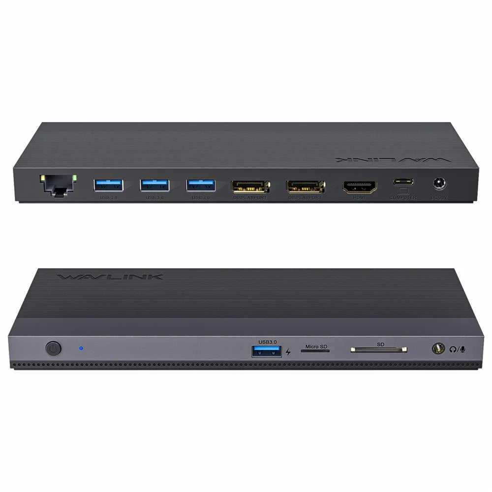 WAVLINK UMD01R Pro 13-in-1 Laptop Docking Station 2x Displayport and HD 4x USB 3.0 SD / TF Card Reader - US Plug - 1
