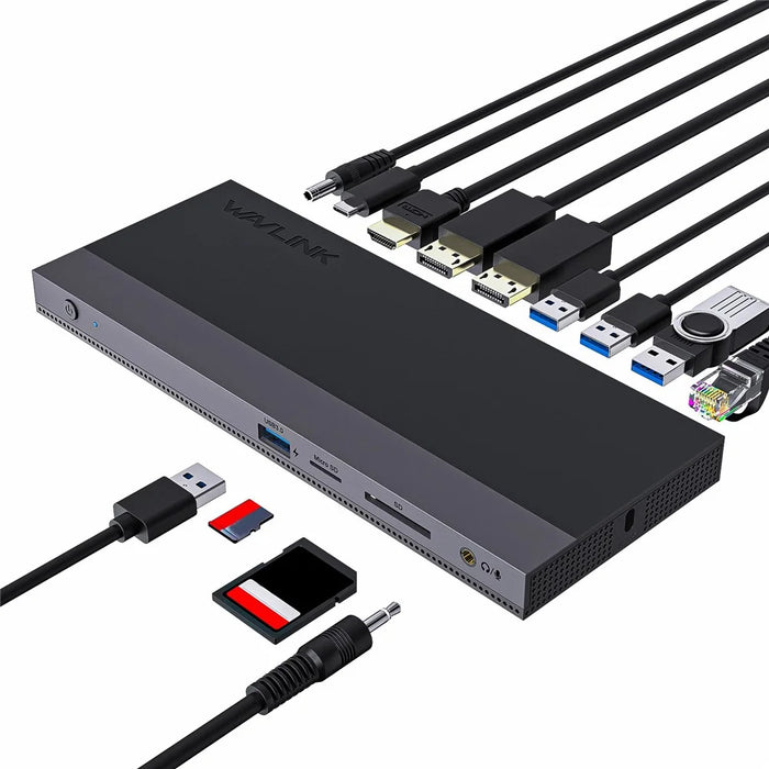 WAVLINK UMD01R Pro 13-in-1 Laptop Docking Station 2x Displayport and HD 4x USB 3.0 SD / TF Card Reader - US Plug - 2