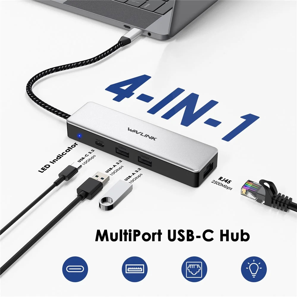 WAVLINK UH3032G 3-port USB C Hub with RJ45 Gigabit Ethernet Adapter for MacBook Pro / Chromebook - 2