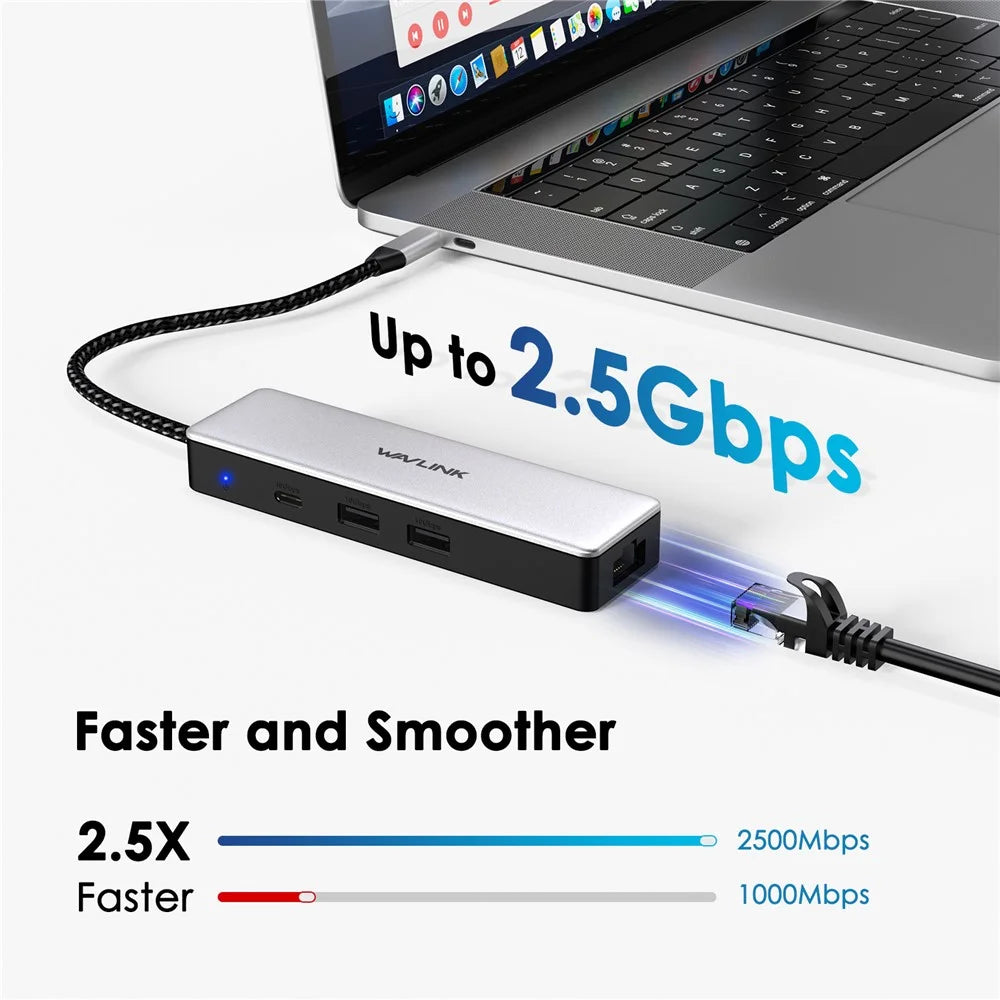 WAVLINK UH3032G 3-port USB C Hub with RJ45 Gigabit Ethernet Adapter for MacBook Pro / Chromebook - 4